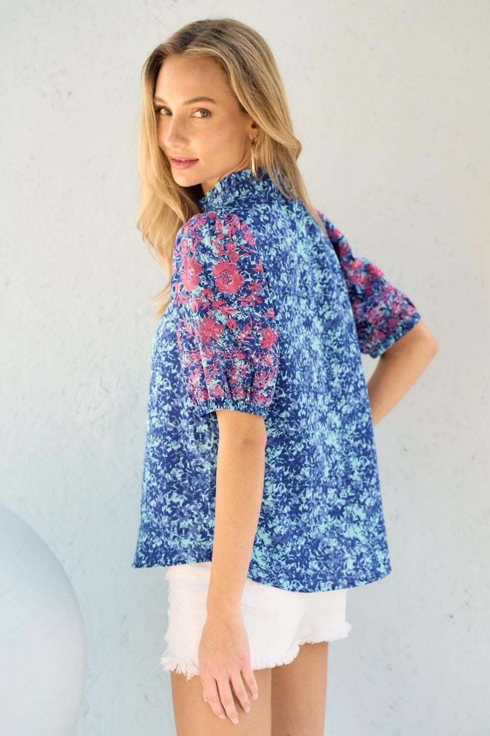 Hailey & Co Embroidered Puff Sleeve Printed Blouse - Love Salve